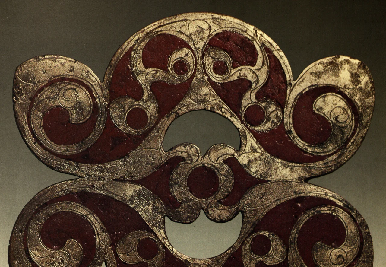Enamelled bronze plaque from Celtic horse-gear, dated to mid-1st century AD; find spot: Santon, Norfolk; on display at University Museum of Archaeology and Ethnology in Cambridge