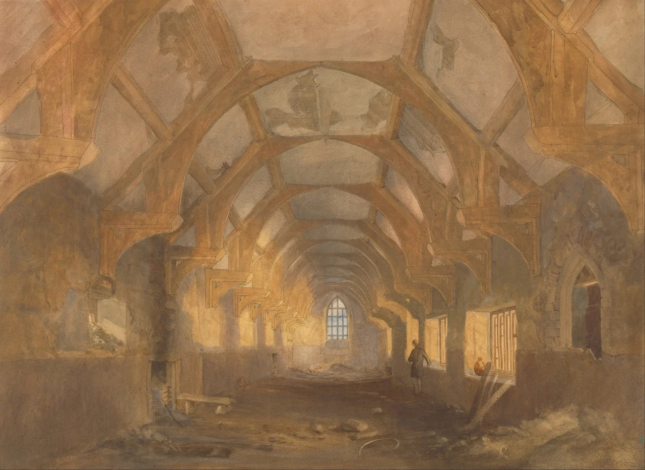 John Sell Cotman (British - Interior of a Dormitory of the Ipswich Blackfriars at the End of its Period of Occupation by Ipswich... - Google Art Project.jpg