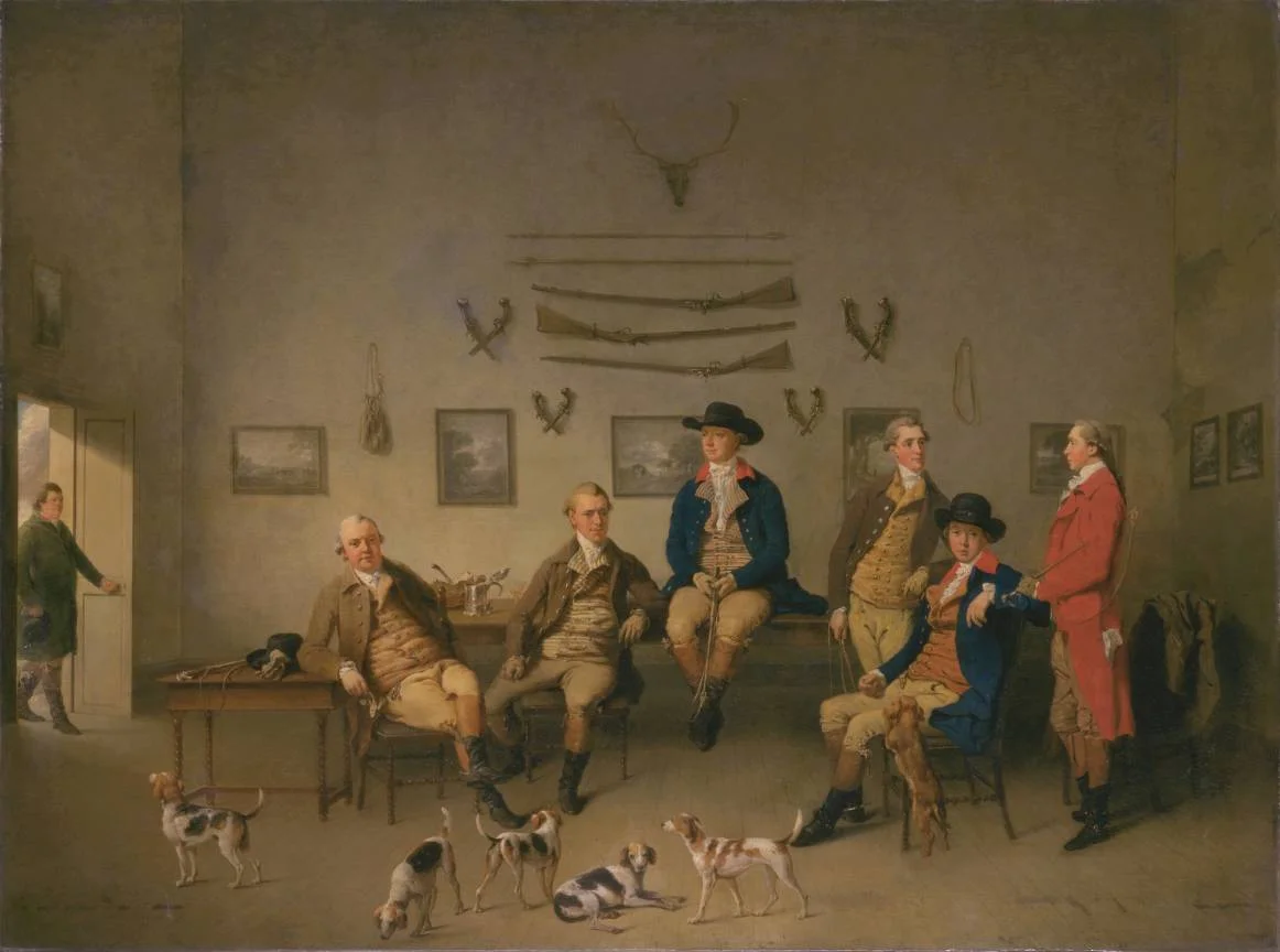 "Members of the Carrow Abbey Hunt" 1780, by the English painter Philip Reinagle. Oil on canvas, 1170 mm x 1550 mm x 33 mm. Courtesy of the collection of the Tate Britain, London.