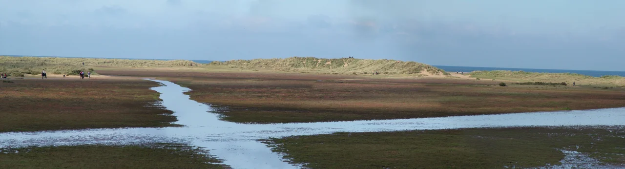 Photo of Holkham beach, taken and photomerged October 2006 by User:Ej159