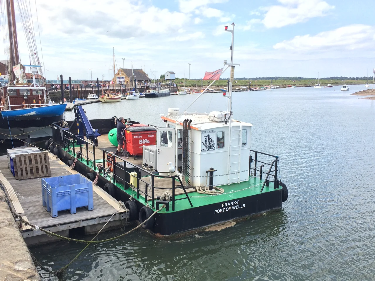 Port of Wells service vessel Frank-T in Wells Harbour.