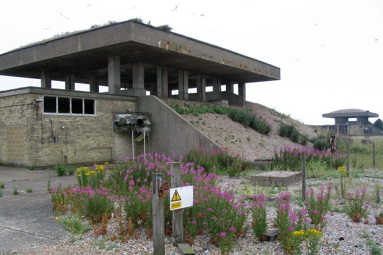 Exterior of two "pagodas" at Orford Ness.