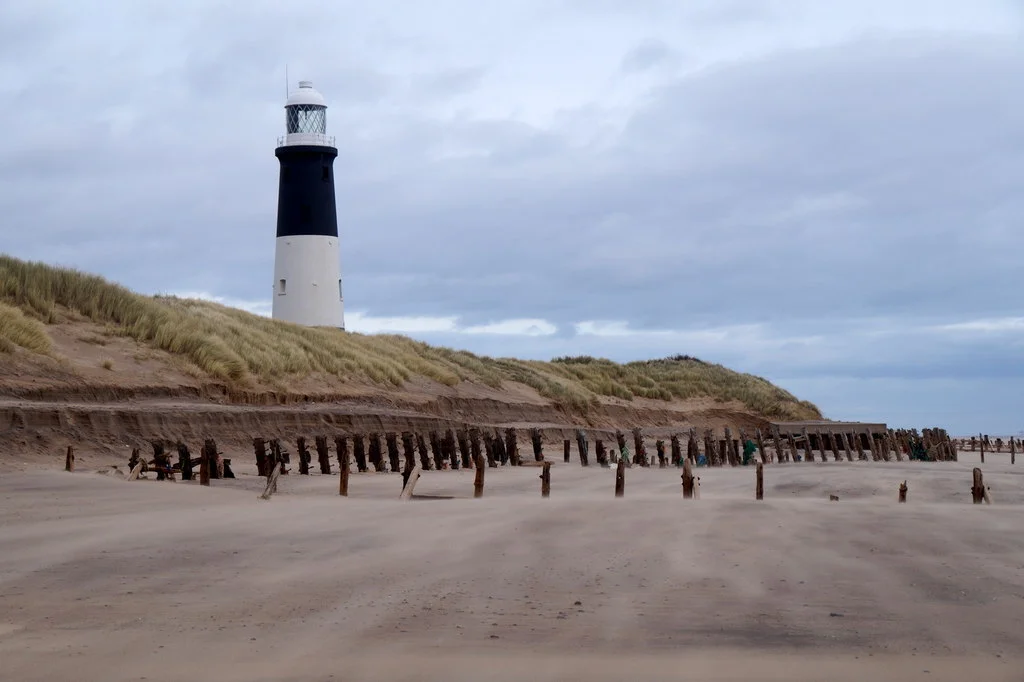 The high light at Spurn from the North Sea beach