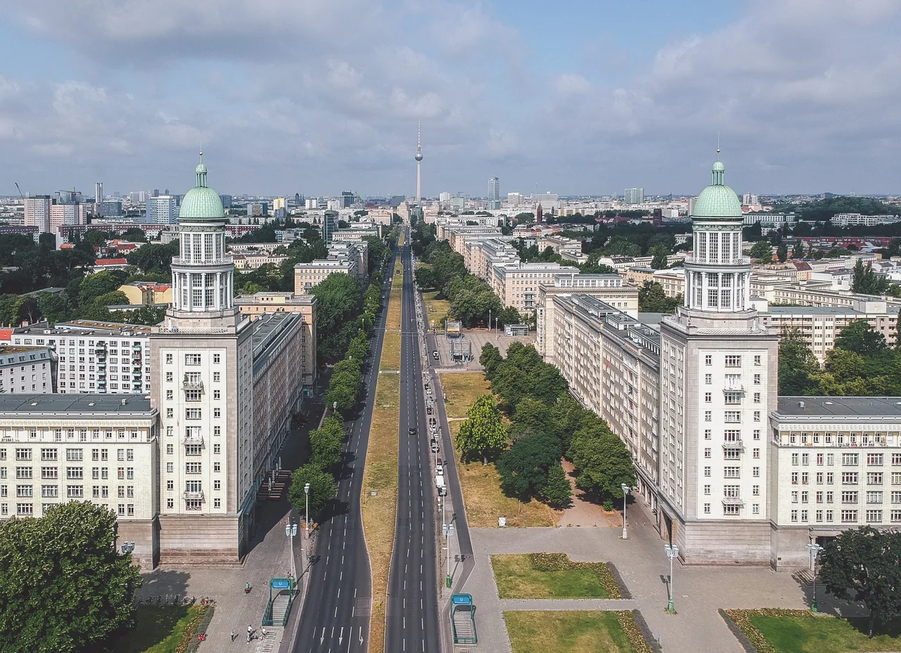 Aerial view over Karl-Marx-Allee