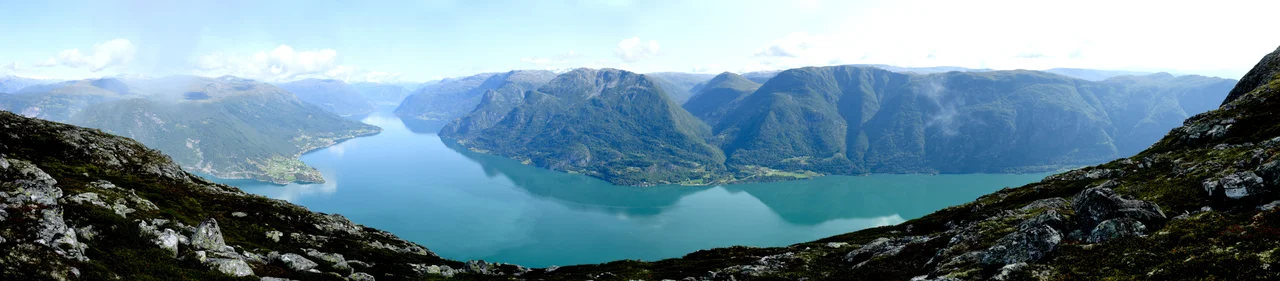 Panorama of Lustrafjord from the mountain Molden