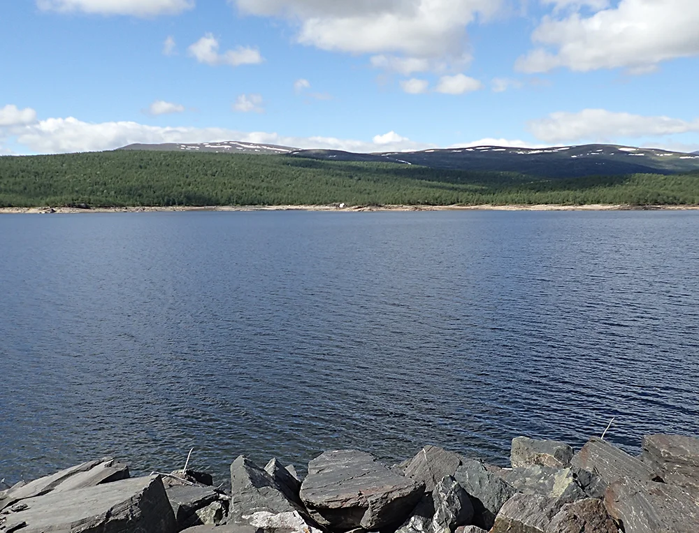 Sädvajaure, Arjeplog Municipality, Sweden. In the middle of the picture is the outlet of the small river Silbbajåhkå, where Nasafjäll's silverworks were located in the 17th century.