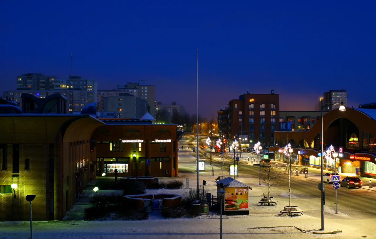 Hervanta center in winter. Community center complex seen here as well on the left.