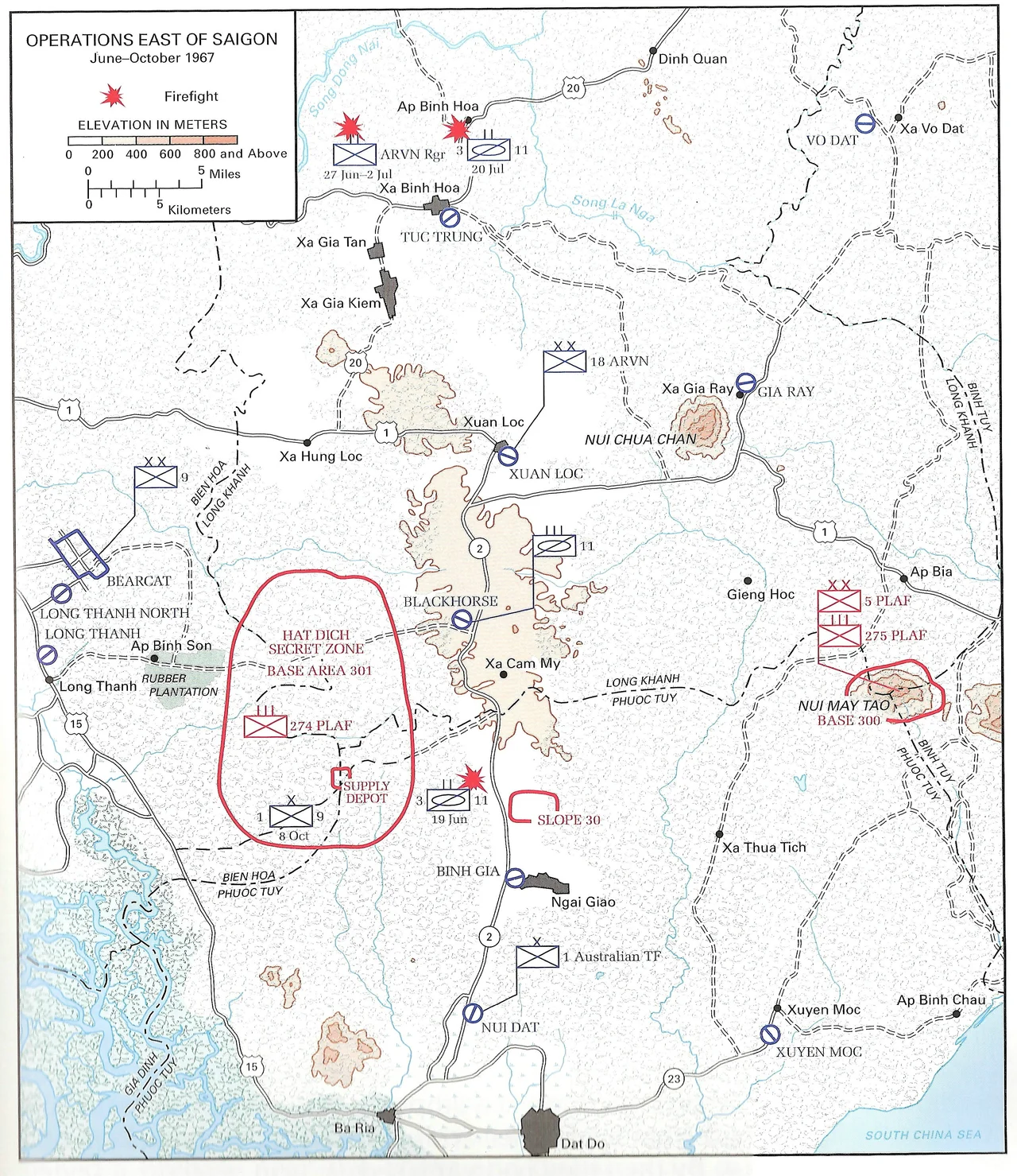 Operations east of Saigon, June to October 1967