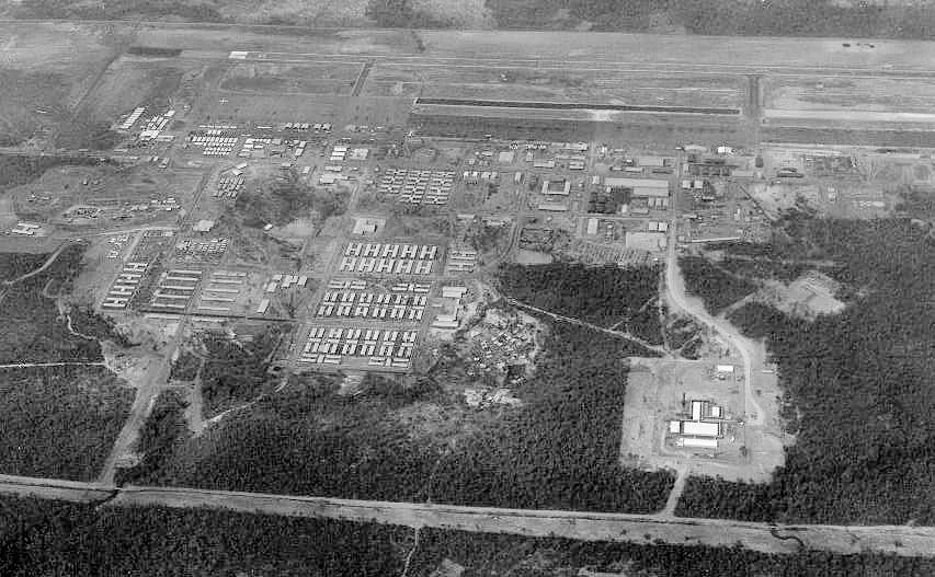 Oblique aerial photo of Nakhon Phanom Royal Thai Air Force Base, looking to the Southwest - taken during Southeast Asian War of the 1960s.