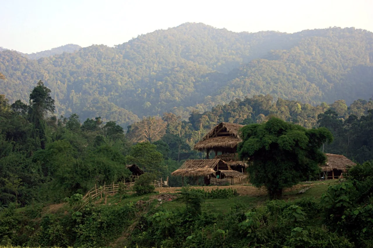 Photograph of landscape in Pu Mat National Park, Annamite Range in Vietnam.
