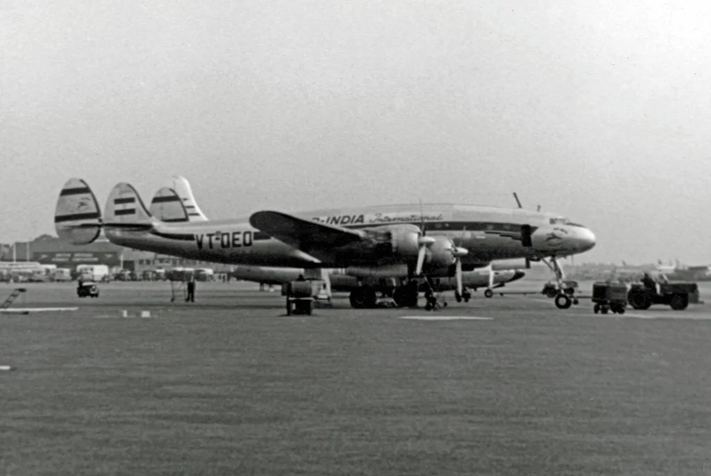 Air India International Lockheed L-749A Constellation VT-DEO "Bengal Princess" at London (Heathrow) Airport in 1953