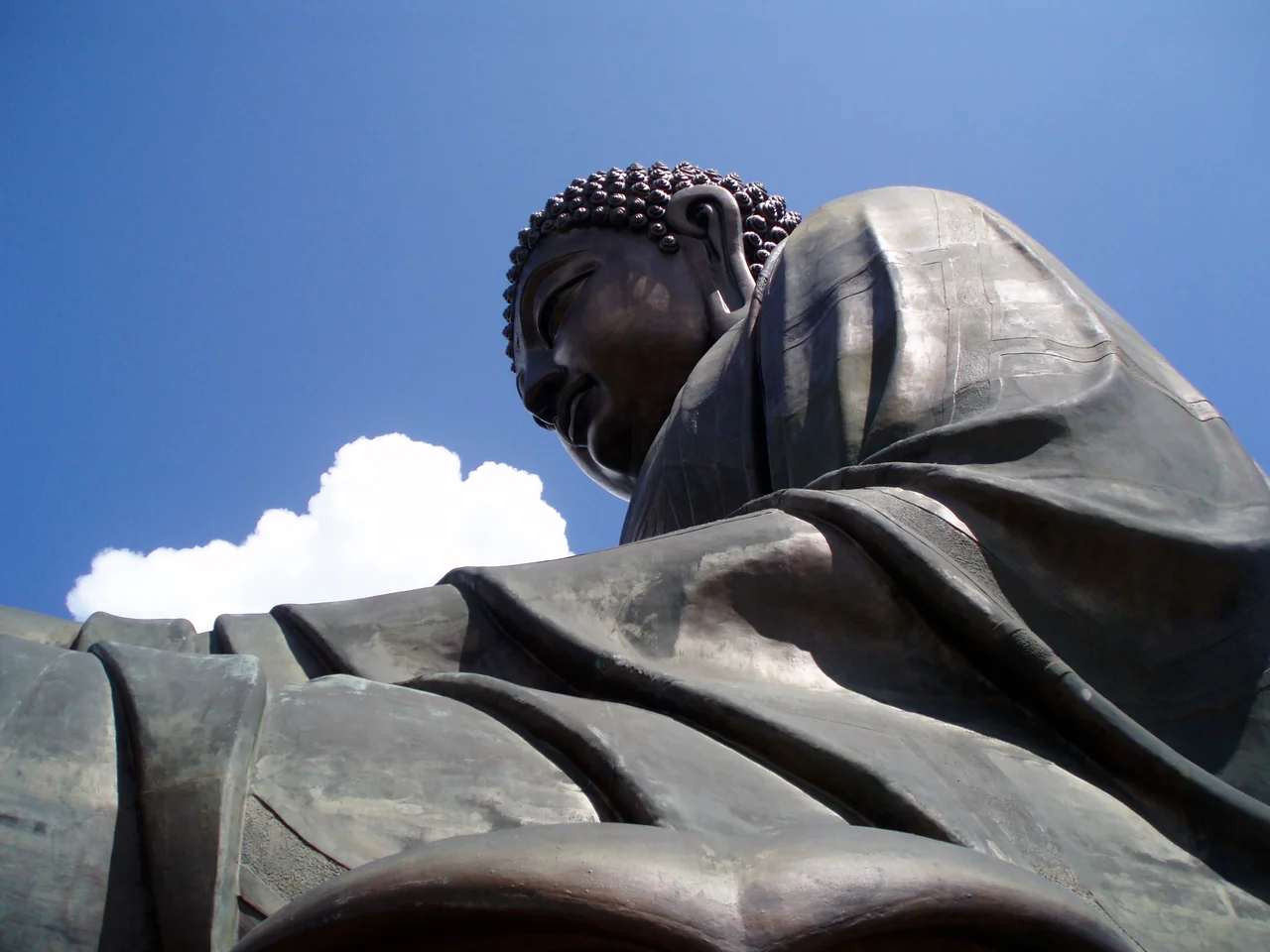 The face of the Tian Tan Buddha, Lantau island, Hong Kong.