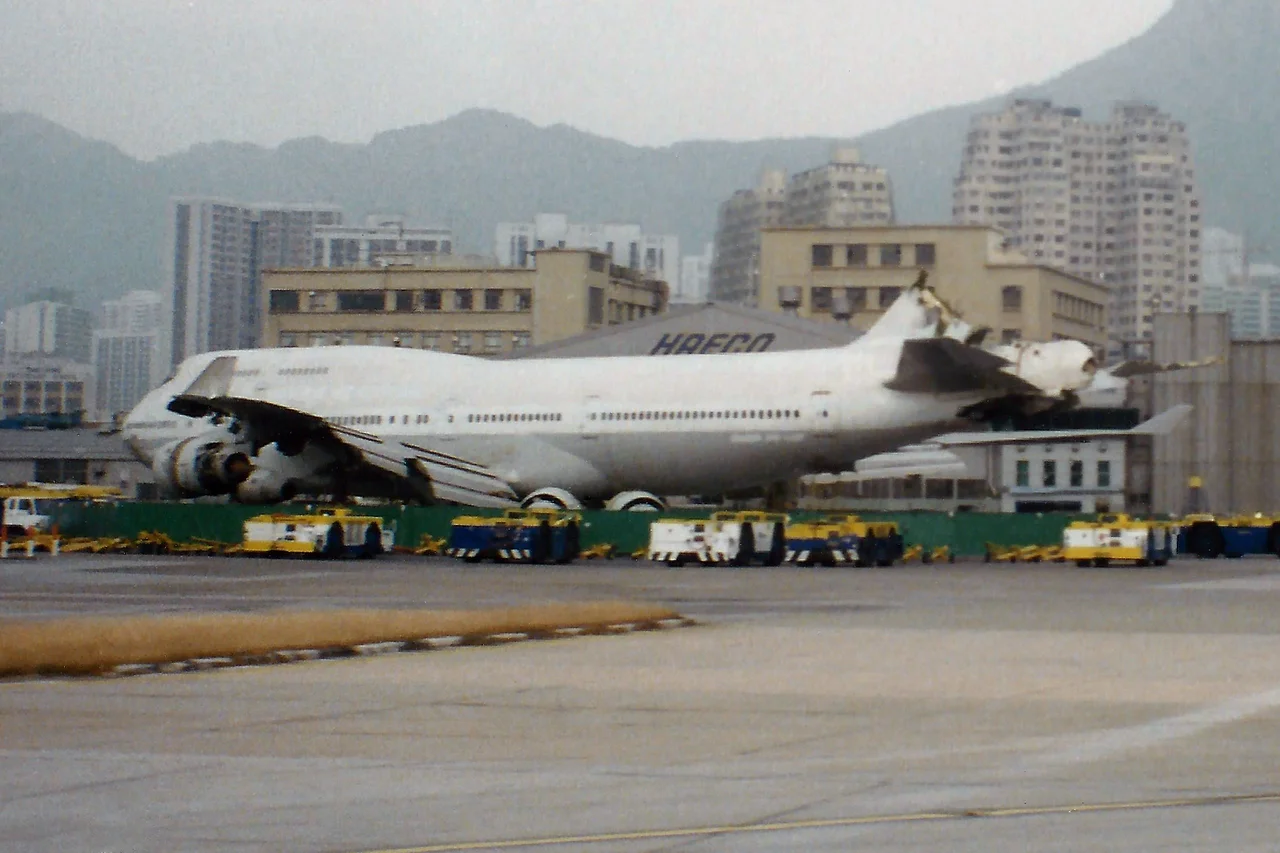 Hong Kong - Kai Tak International (HKG / VHHH) [CLOSED]
Hong Kong, China  11.1993  

Picture taken some days after they took the plane out of the water! This plane had overrun the runway on November 4, 1993, when landing in bad weather during Tropical Storm Ira.