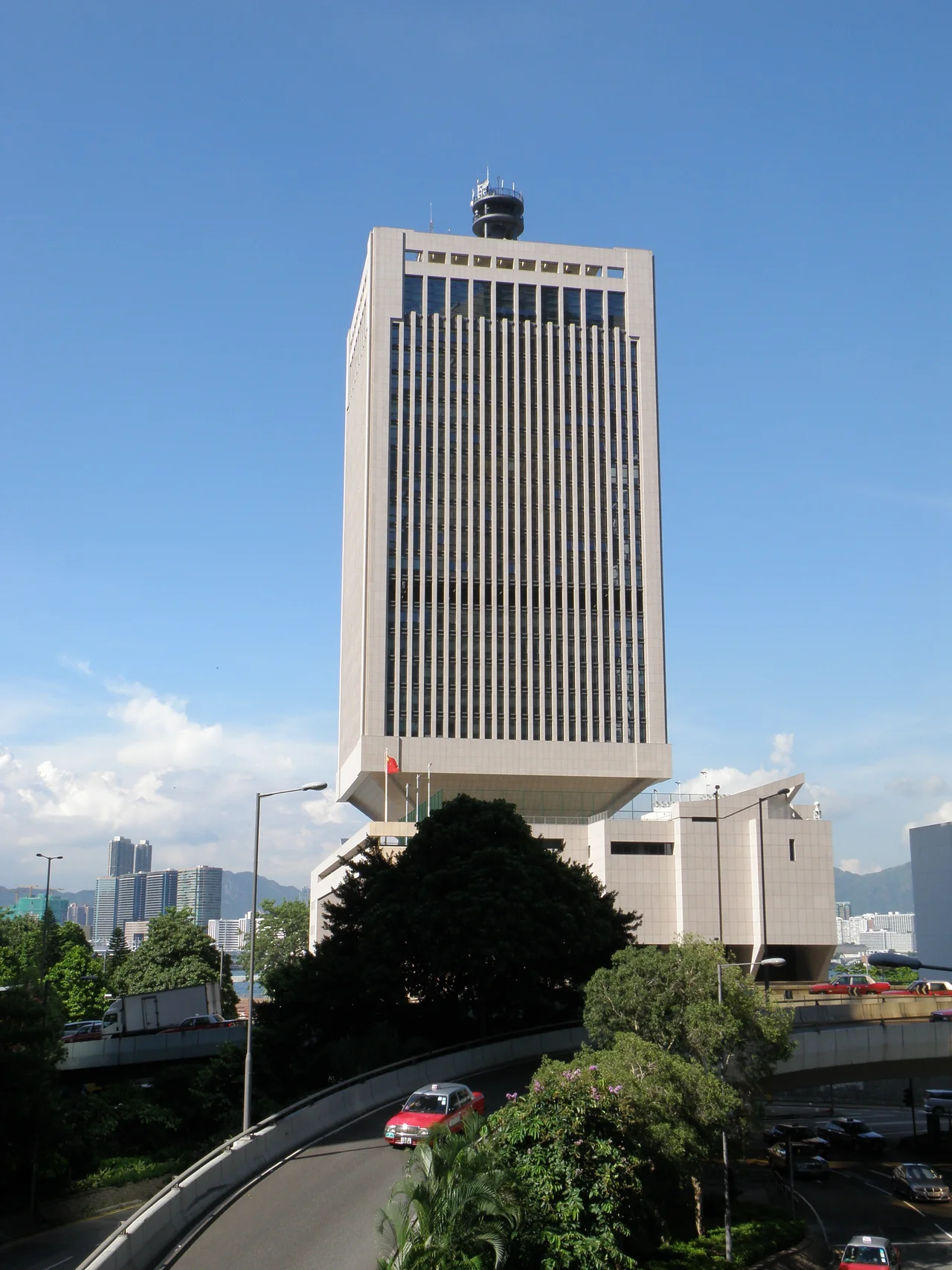 Chinese People's Liberation Army Forces Hong Kong Building after exposed wall renovation in Admiralty, Hong Kong.