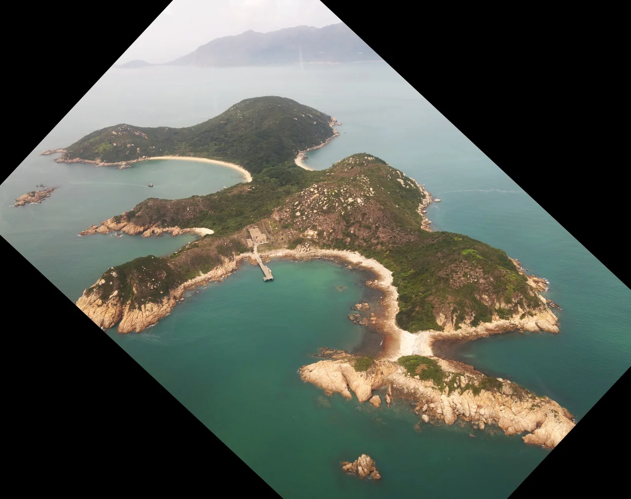 Aerial view of Siu A Chau looking towards the South coast of Lantau Island(tilted version)