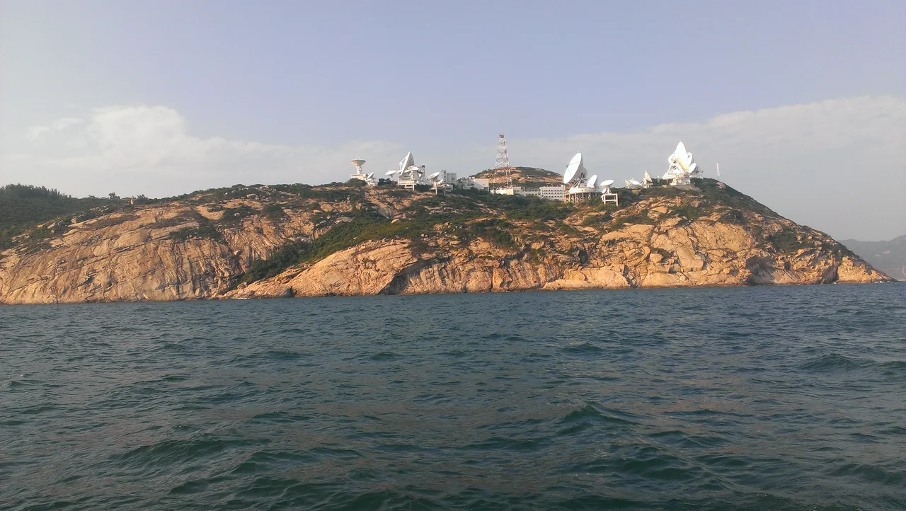 Stanley Earth Station near Cape D'Aguilar as seen from the South off the coast.