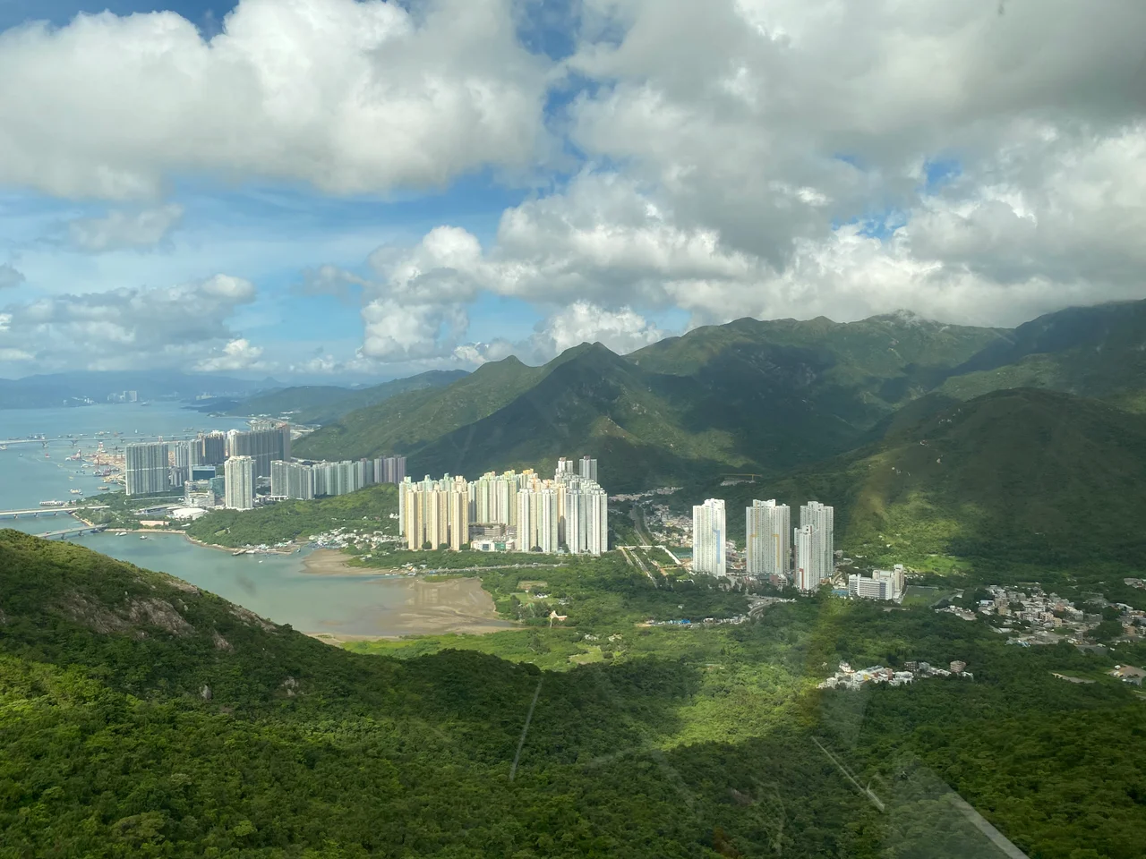 Overlook of Tung Chung new town, viewed from west, taken from Ngong Ping Skyrail cable car.