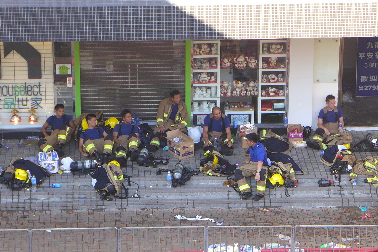 Ngau Tau Kok Fire Firefighters take a break