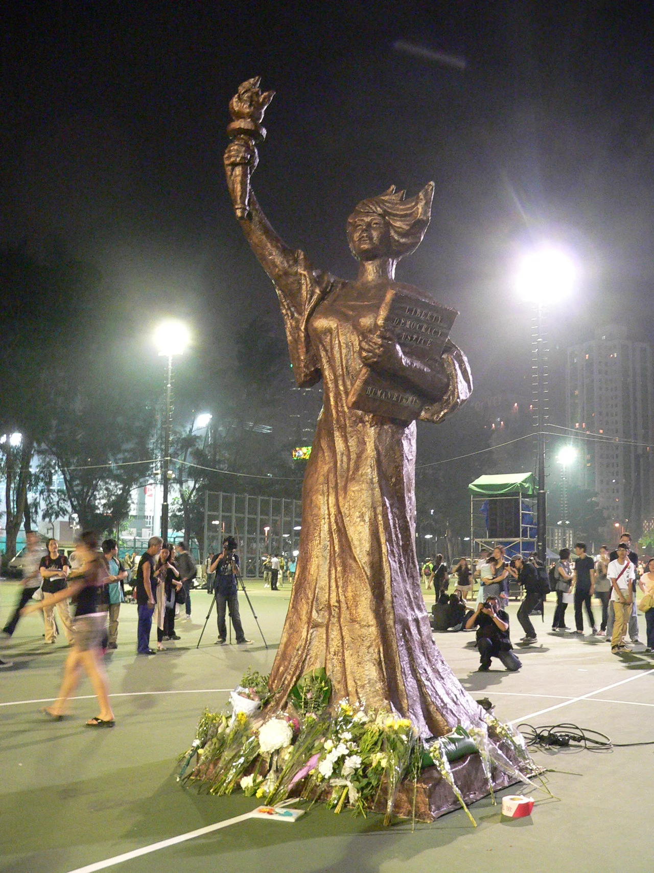 Replica of the statue "Goddess of Democracy" from the Tiananmen square protests in 1989. Photo taken in Victoria Park, Hong Kong, during the commemoration event for the 21st anniversary of the massacre.