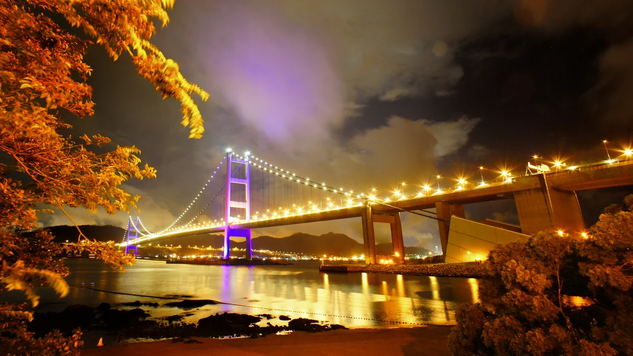 Tung Wan Beach at night, Ma Wan, Hong Kong.