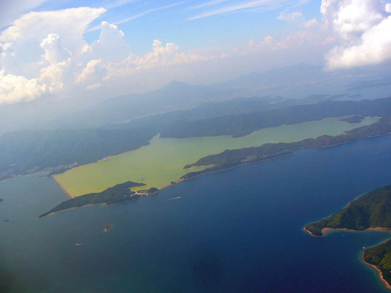 Photo of Plover Cove Reservoir taken in an aeroplane
