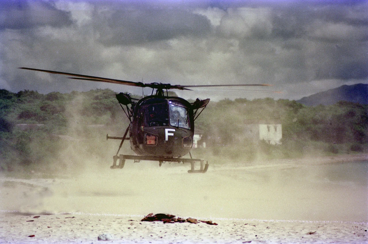 660 Sqn AAC Scout landing at Ping-Chau Island, on excercise from RAF Sek Kong/Shek Kong Airfield