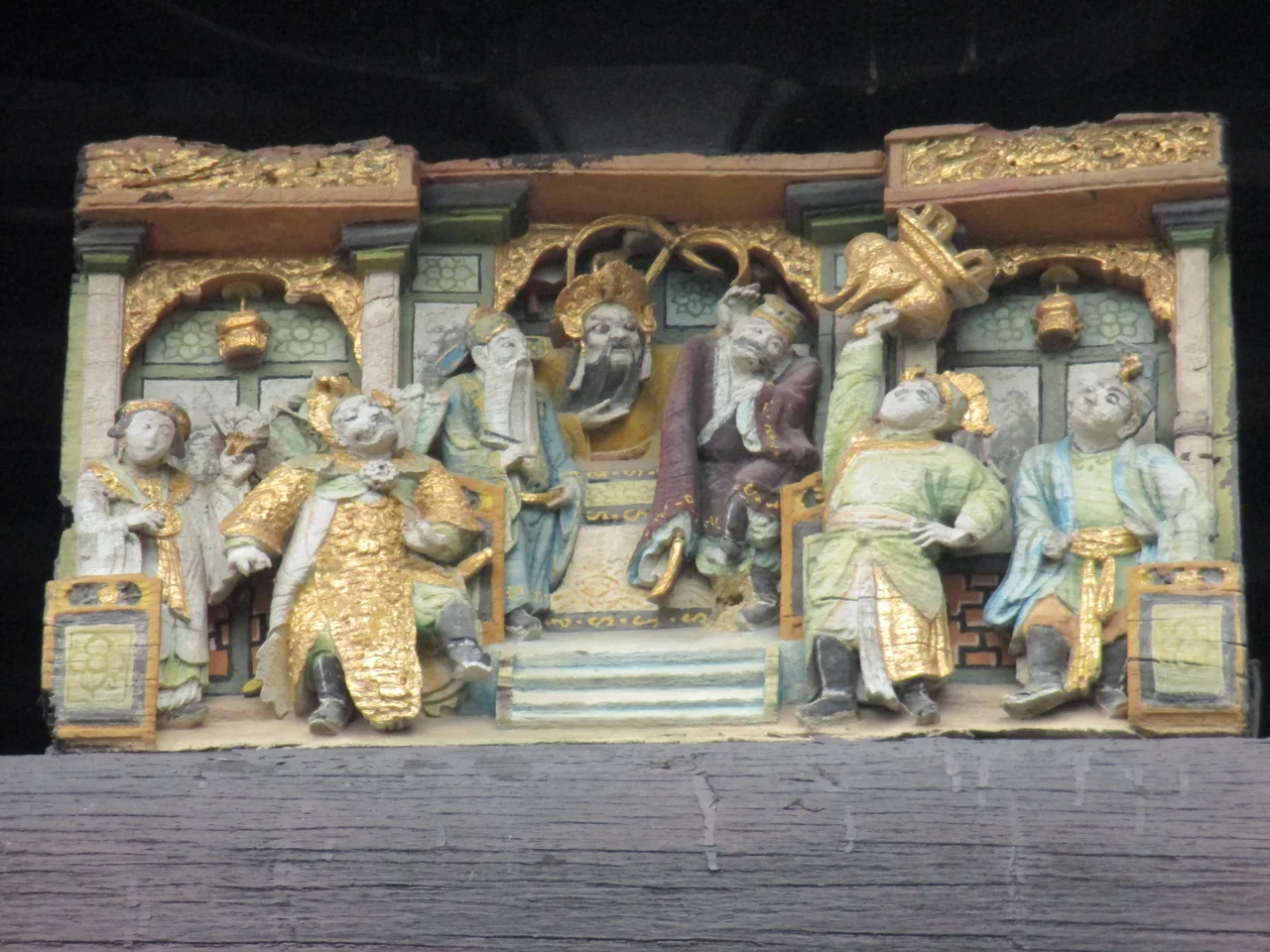 Tang Chung Ling Ancestral Hall, in Lung Yeuk Tau, Fanling, Hong Kong. Relief at the front of the building.