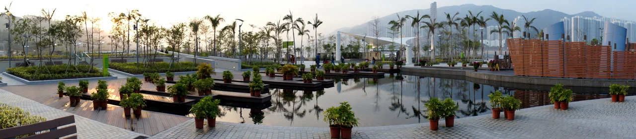 The water landscape in Tsing Yi Northeast Park, Hong Kong.