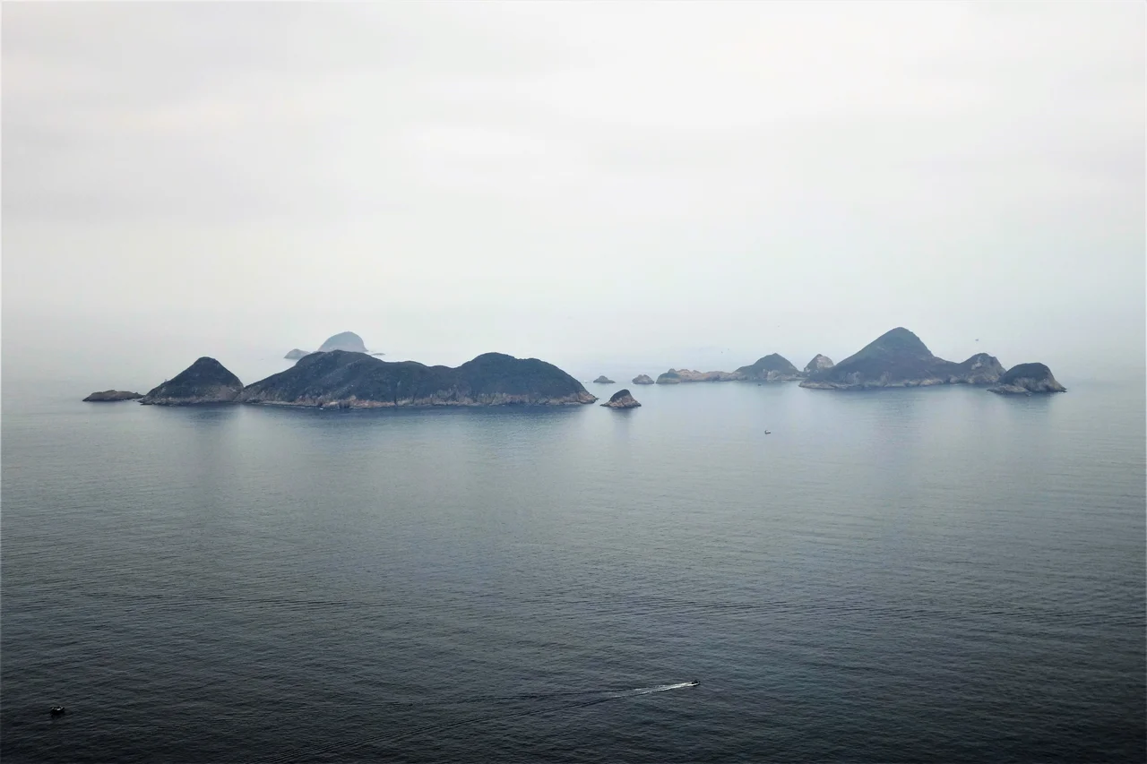 Aerial view of Ninepin Group showing North and South Ninepin Island.
