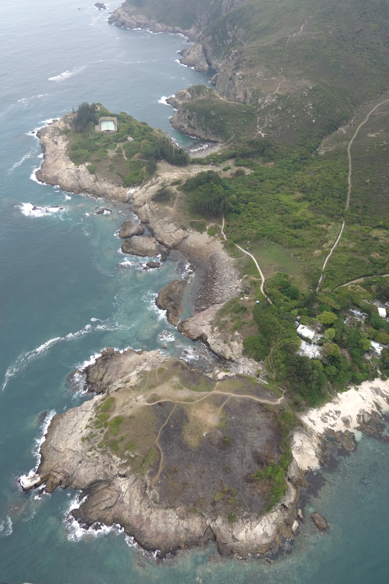 Aerial view of the Northeastern shoreline of Tung Lung Chau and Tung Lung Fort