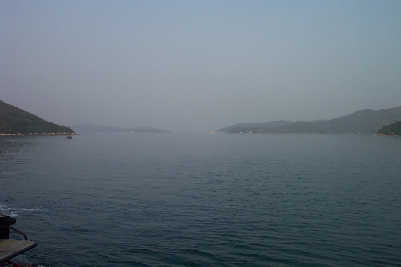 Long Harbour in Hong Kong's north-eastern New Territories, seen from Wong Shek Pier on the Sai Kung Peninsular. For more information, see Wikipedia articles Long Harbour (Hong Kong) and Wong Shek Pier.
