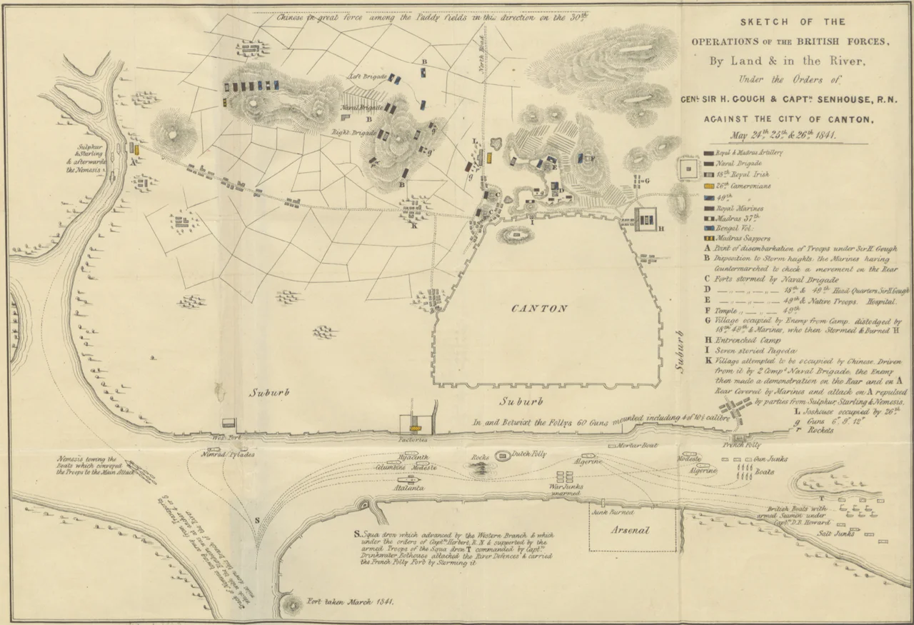 Part of the Canton River, showing the position of British ships comprising the advanced squadron, 26 May 1841.