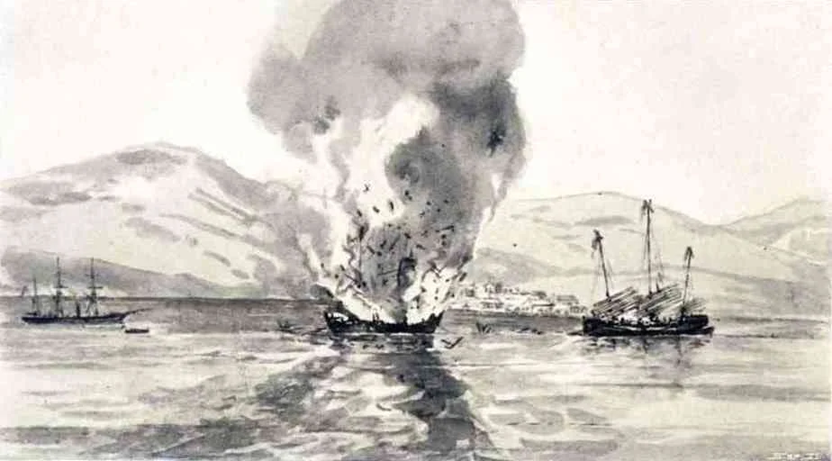 Fight with piratical junks in Mirs Bay in 1858.